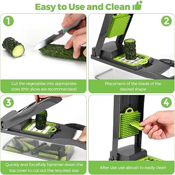 Vegetable Chopper,15-in-1 Multifunctional veggie chopper,Slicer, Dicer & Cutter for Kitchen–Food Processor with Container for Onion, Tomato,Potato, Fruits–Easy Clean & Storage (7 Blade)