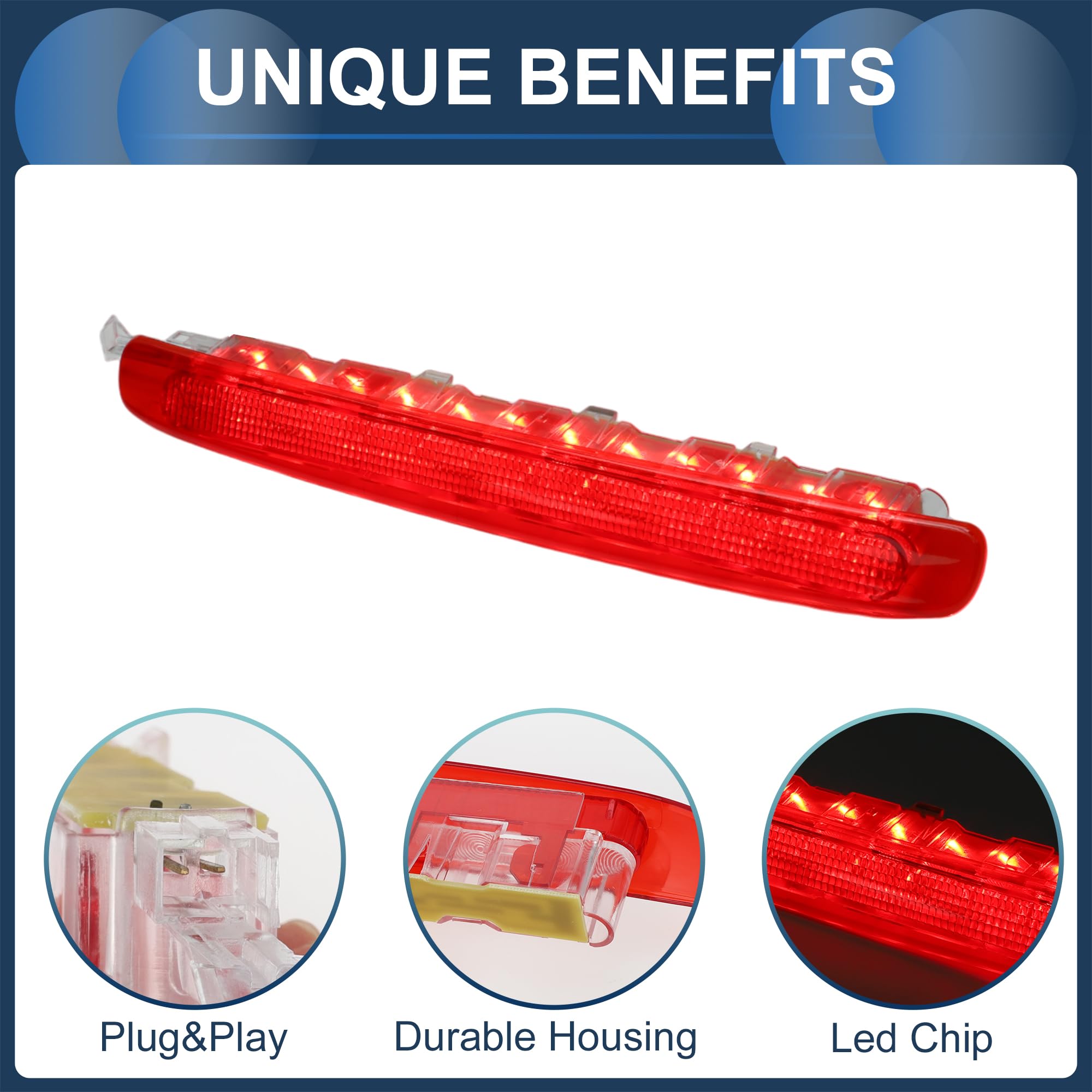 Tercera Luz De Freno Led Para Seat Altea Xl 5P 06-15 1 Pc | Para Seat Altea Freetrack-Type 5P 07-15, Para Seat Altea 5P Facelift 09-15, Rojo, Abs, 32X3Cm, Ip67, 12V, 2 Pines
