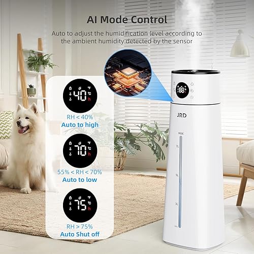 Miniatura 8 de JRD Humidificador para habitación grande, 8L2.1 galones humidificador ultrasónico de niebla fría para dormitorio, humidificador silencioso con