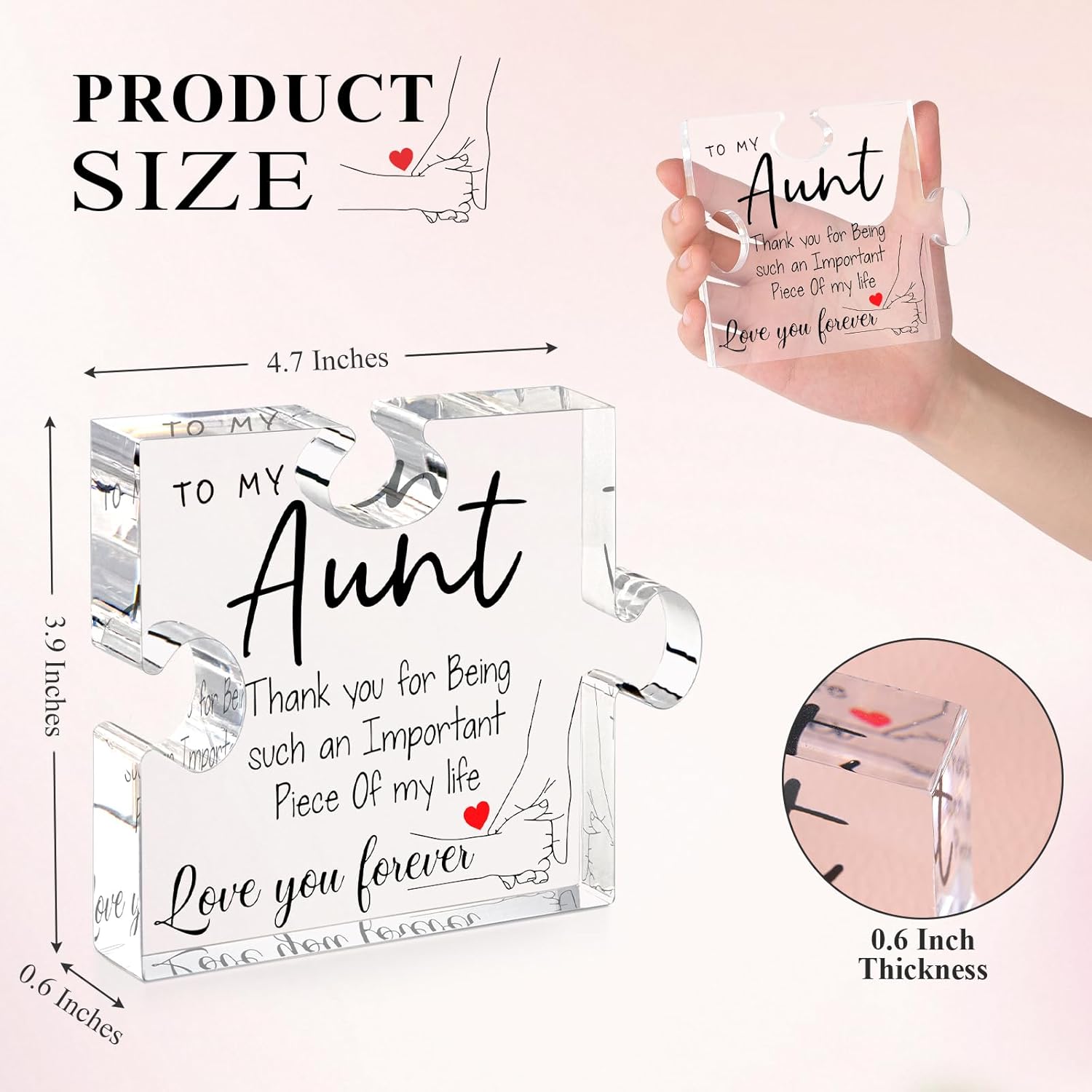 Aunt Gifts from Niece - Unique Aunt Birthday Acrylic Puzzle Piece Plaque Desk Decorations Present for Tia Christmas Wedding and Mother's Day Gifts Best Aunt Ever Gifts - Image 2