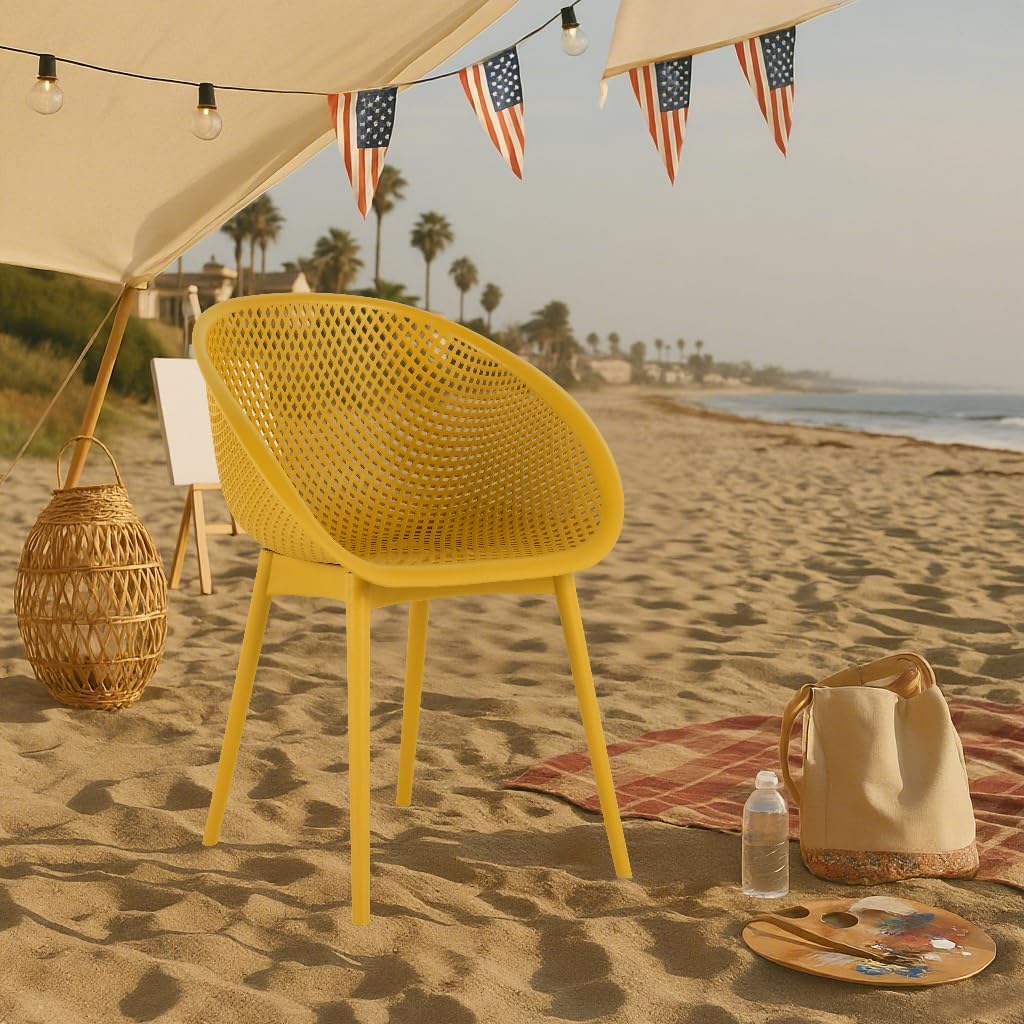 2-Pack Modern Lounge Chairs - All-Weather Lightweight PP Plastic for Indoor/Outdoor Use (Earthy Yellow)