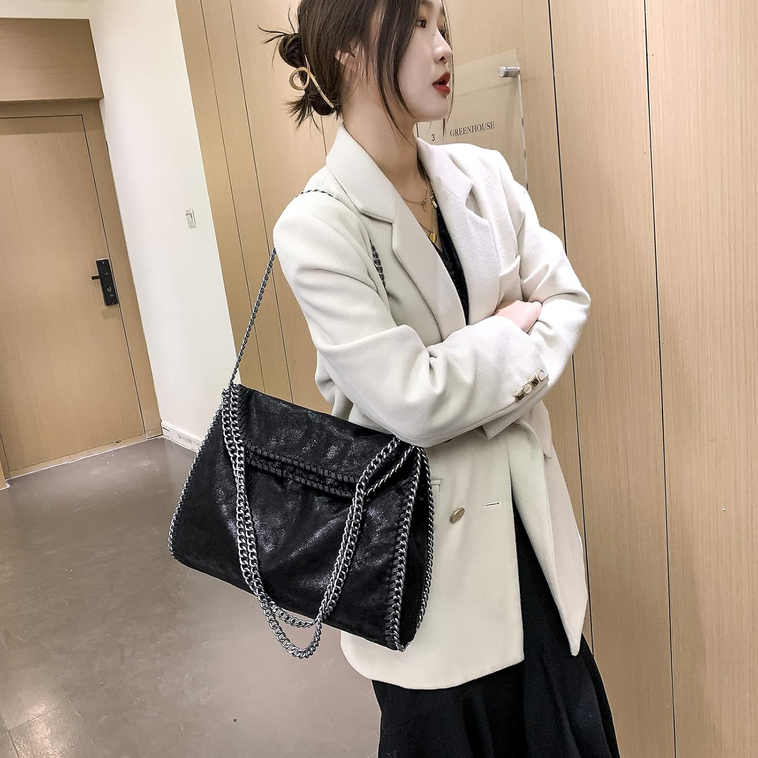 JOTHIN Large Tote Bag for Women Crossbody Bags Chain Womens Purse Designer Handbags Shoulder Bag(Black) - Image 3