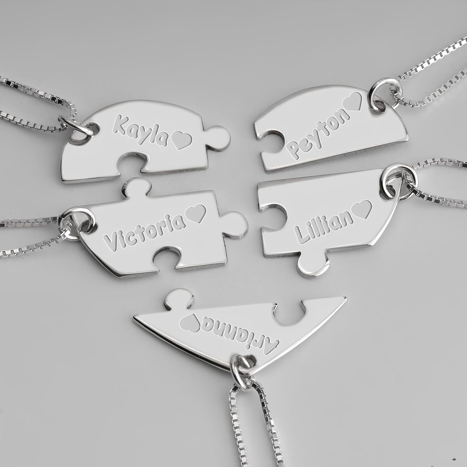 Puzzle Necklace – Personalized BFF Jewelry for 2, 3, 4, 5 – Custom Puzzle Friendship Pendant in Sterling Silver or Gold – Engraved Puzzle Piece Necklace for Couples or Best Friends