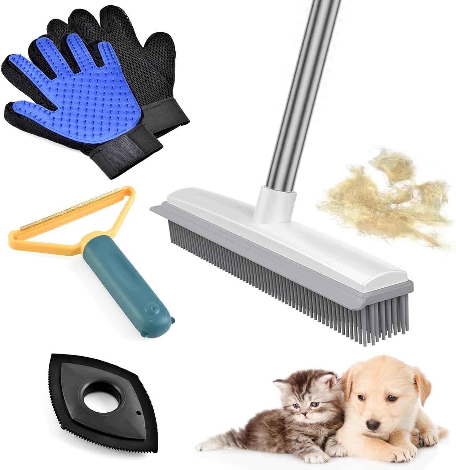 Enmaipet Carpet Rake for Pet Hair Removal, Reusable Pet Hair Remover with 48” Adjustable Long Handle, Pet Hair Remover Gloves, Dog Hair Rake Brush for Rugs, Mats, Couch, Furniture