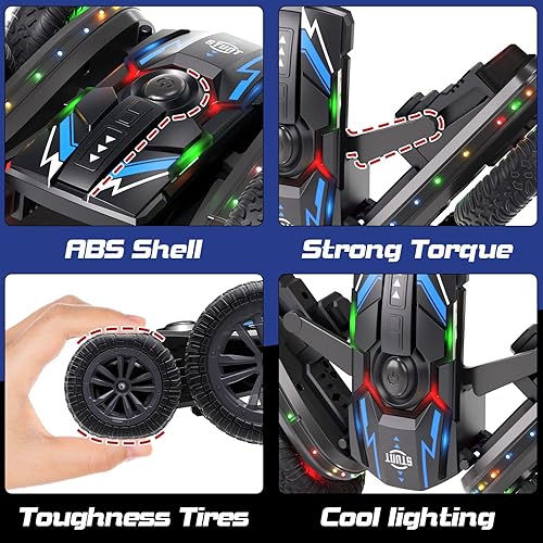 Miniatura 7 de Aiqi Auto de acrobacias a control remoto, recargable de 2.4 GHz, con luces LED, giros giratorios de 360 para niños de 4 a 7 y 8 a 12 años, regalo de