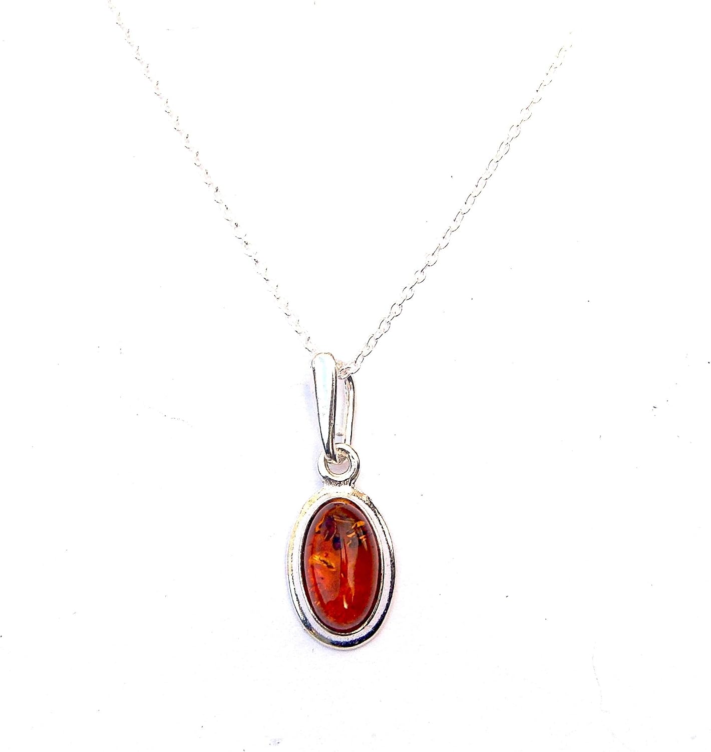 925 Sterling Silver Amber Necklace Or Earrings Birthday Anniversary Christening Gift Girls Women (Oval Necklace)