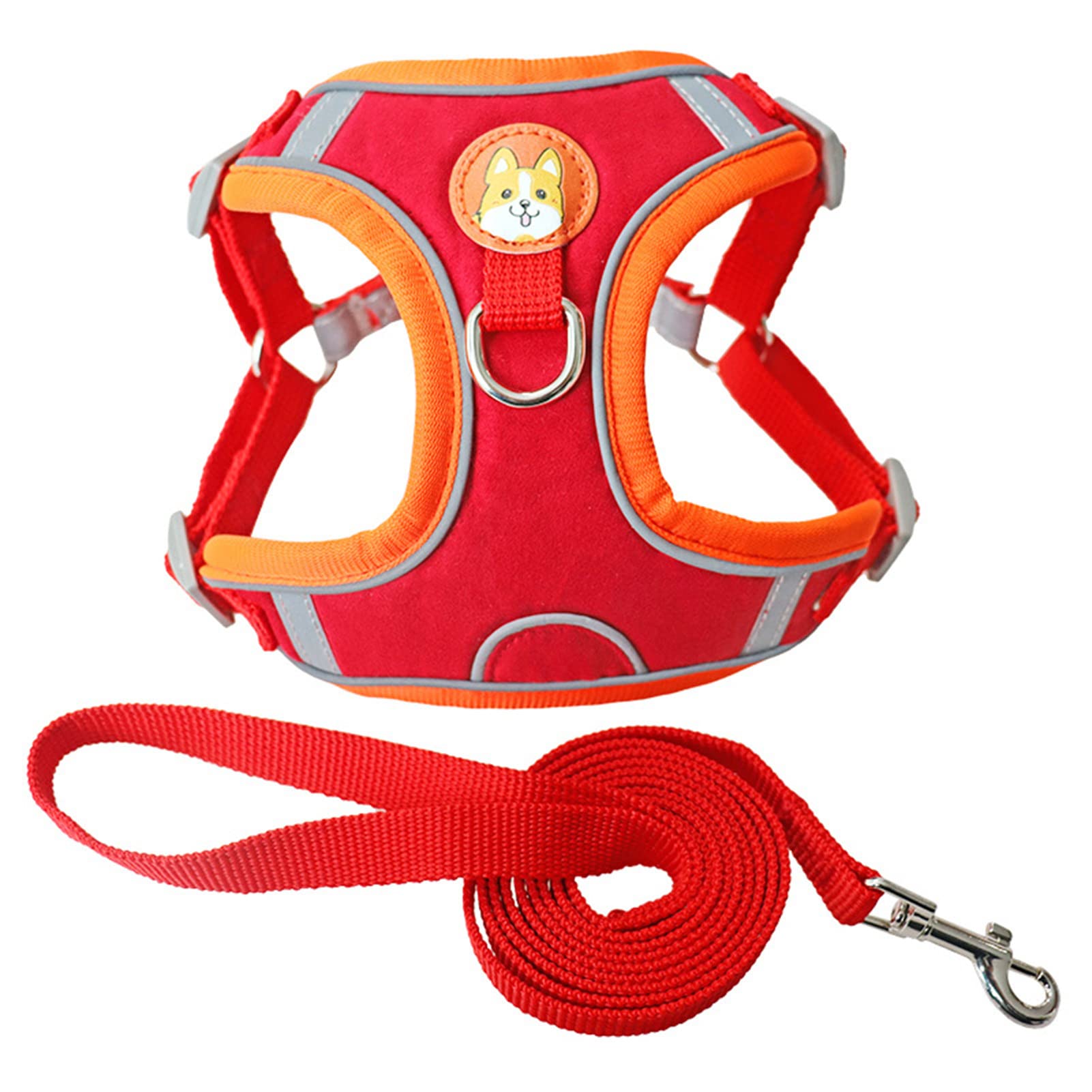 Geen trek hondenharnas voor kleine hond, reflecterend ademend zacht mesh gevoerd step-in vest harnas riem set, verstelbare puppy hond kat lood voor dagelijks wandelen, rood, M