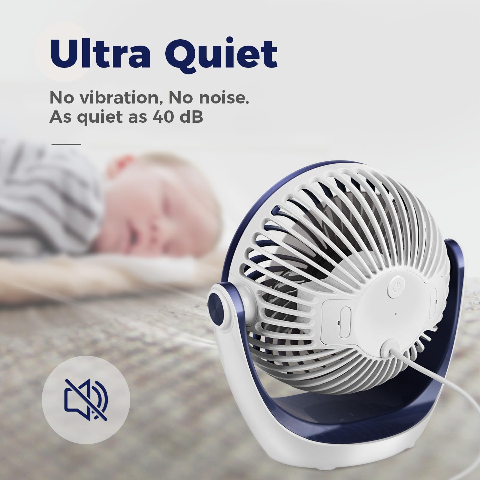 OCOOPA Ventilatore da scrivania USB, ventilatore silenzioso portatile, mini ventilatore potente, 3 velocità piccolo ventilatore tavolo per la camera, ufficio, casa, cucina(rotazione 360°, alimentato