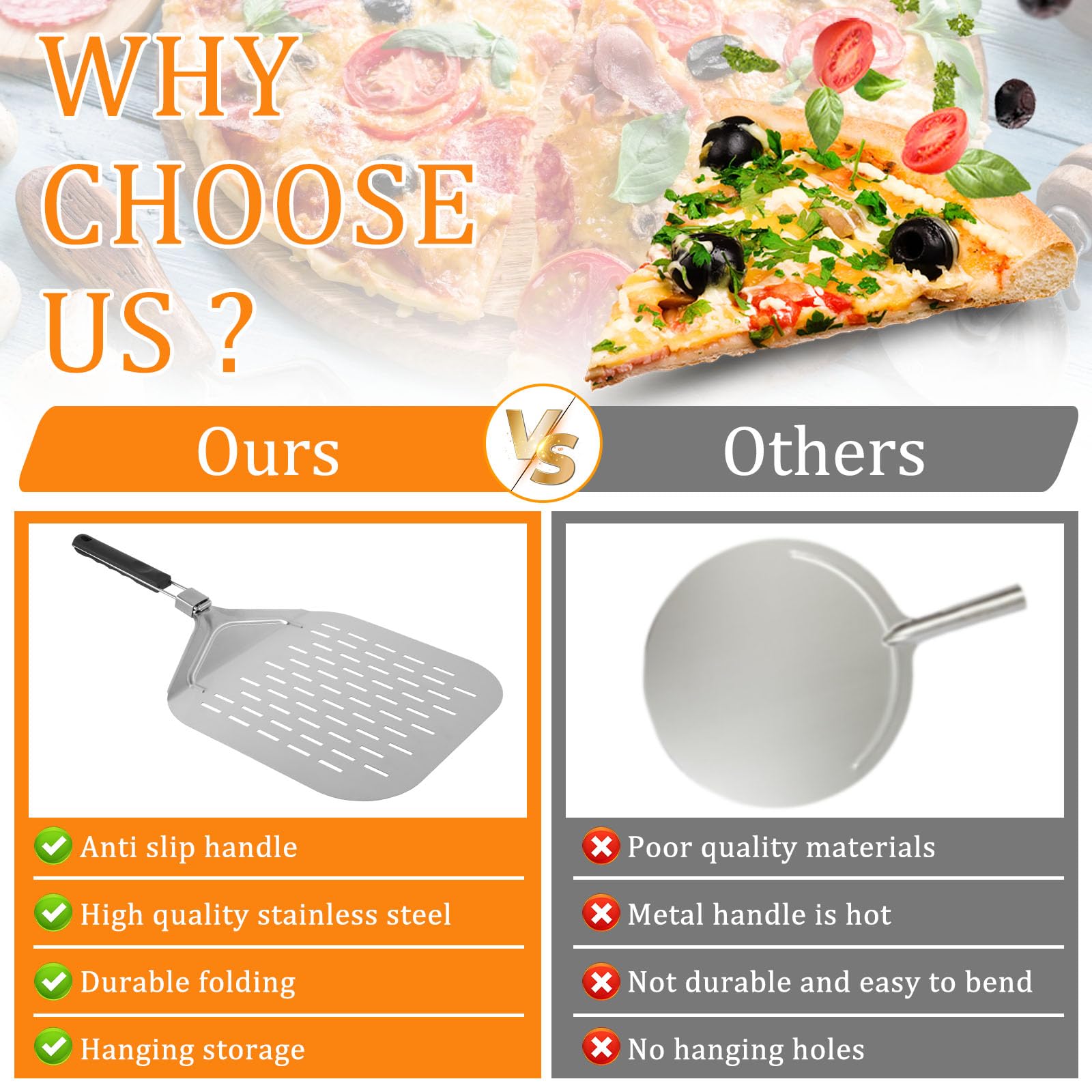 Mebix Trd Pala Para Pizza De Acero Inoxidable Con Mango De Madera Espatula Para Pizza Profesional Ligera Y Resistente Ideal Para Panaderia Reposteria Y Pizzas Caseras Plateado