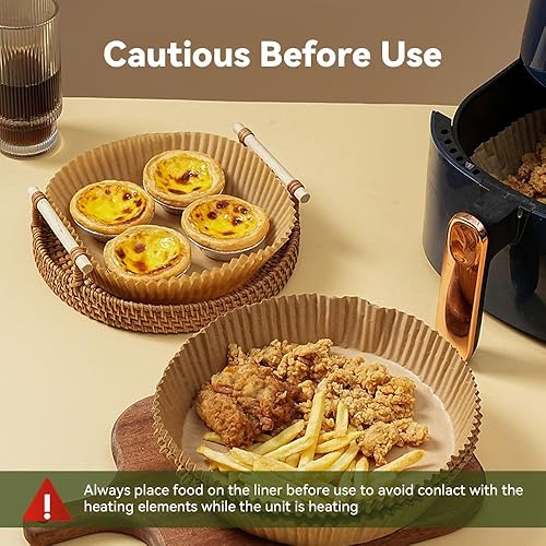 Miniatura 5 de 100 forros desechables para freidora de aire de pergamino, papel antiadherente a prueba de grasa, forros de papel de hornear redondos de 6.5