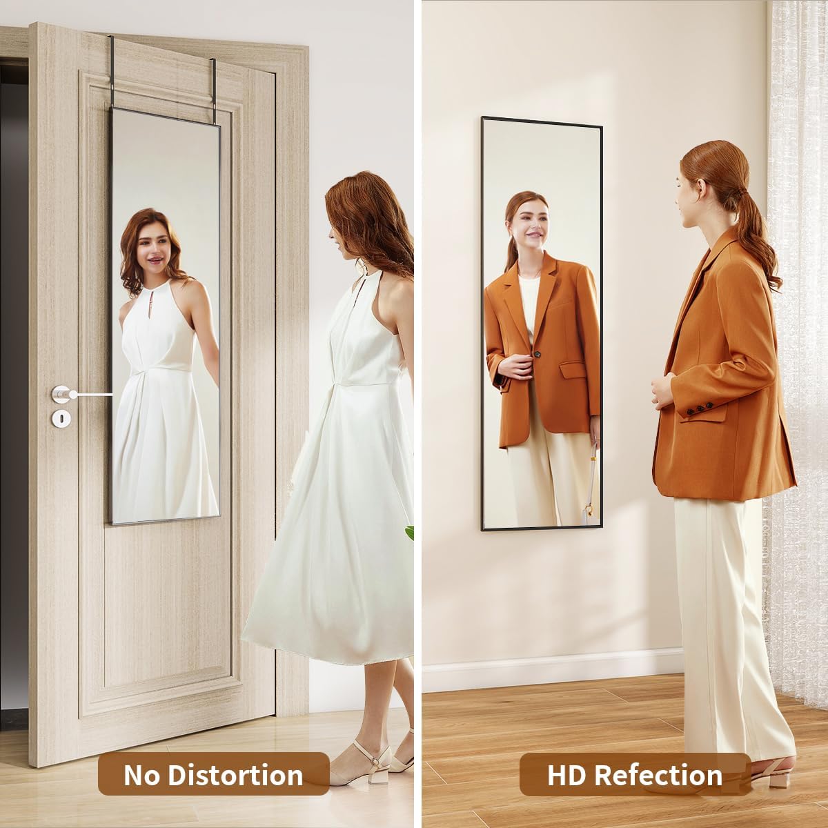 Door Mirror, Over The Door Full Length Mirror, 50"x16" Hanging Mirrors, for Bedroom, Living Room, Entryway, Dorm, Black - Image 2