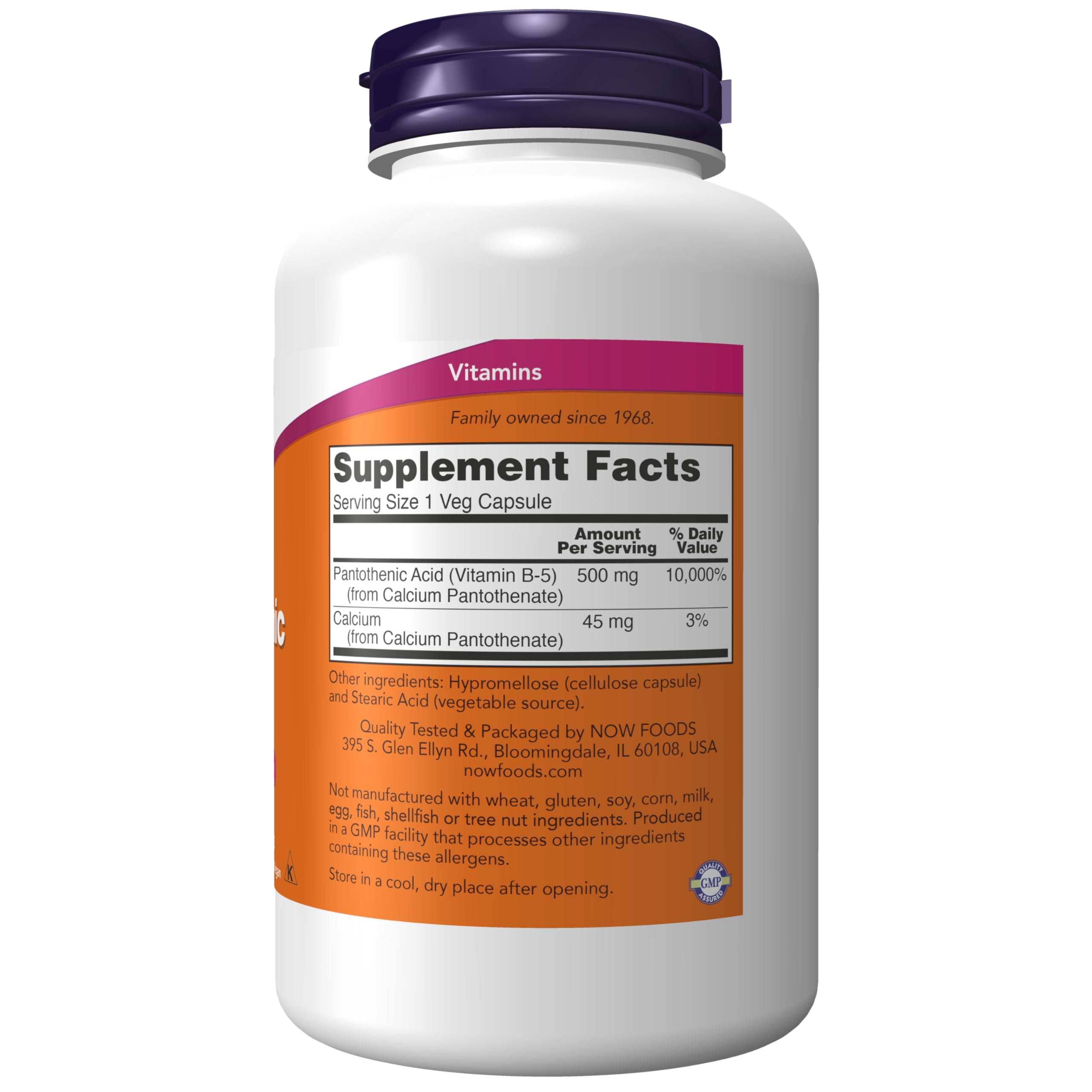 Now Foods Pantothenic Acid from Calcium Pantothenate, 250 Caps 500 mg(Pack of 3)