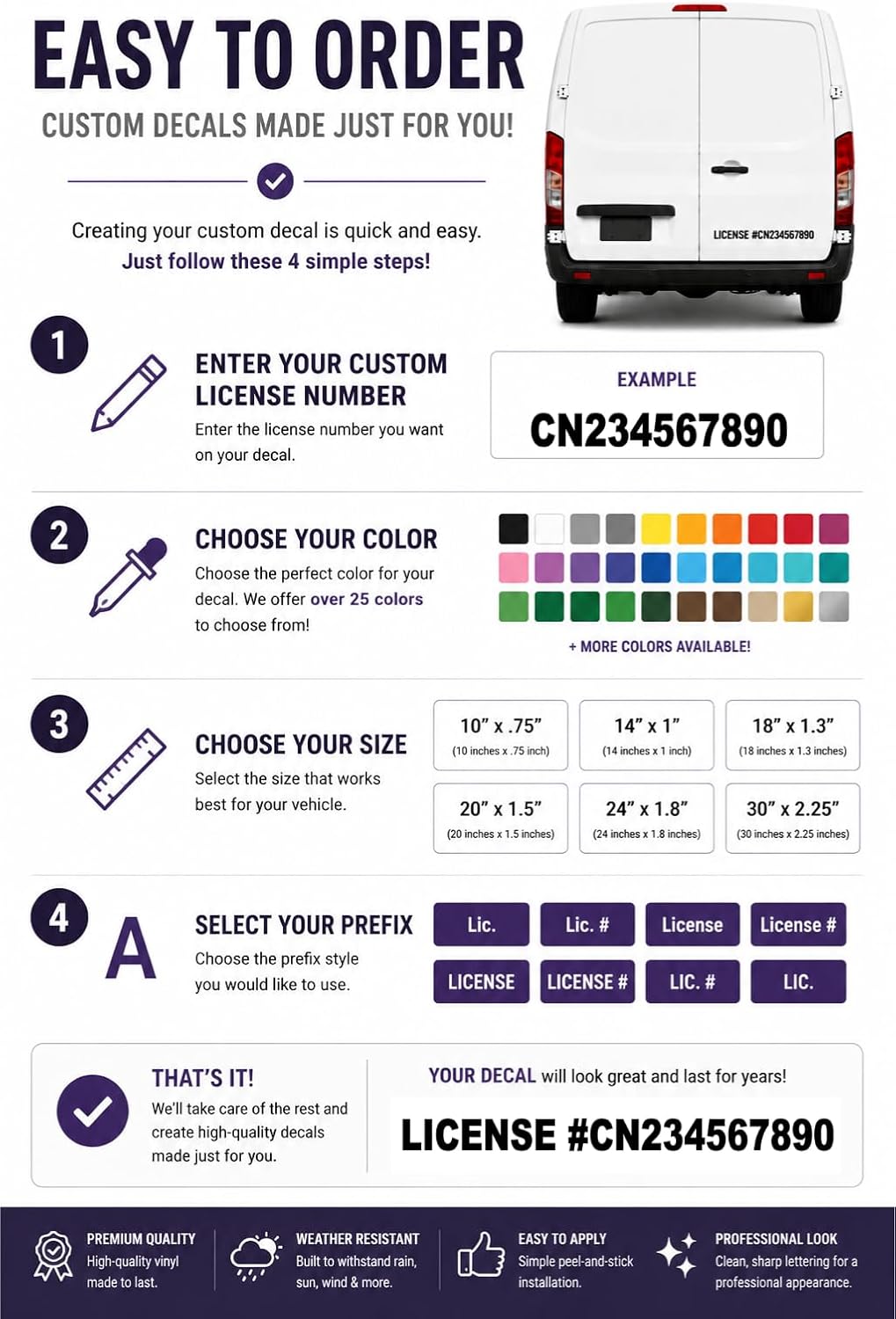 Custom Business License Number Decal, Vinyl Lettering Sticker for Commercial Vehicles, Durable Vinyl Material, Multiple Color Options, 2 Pack