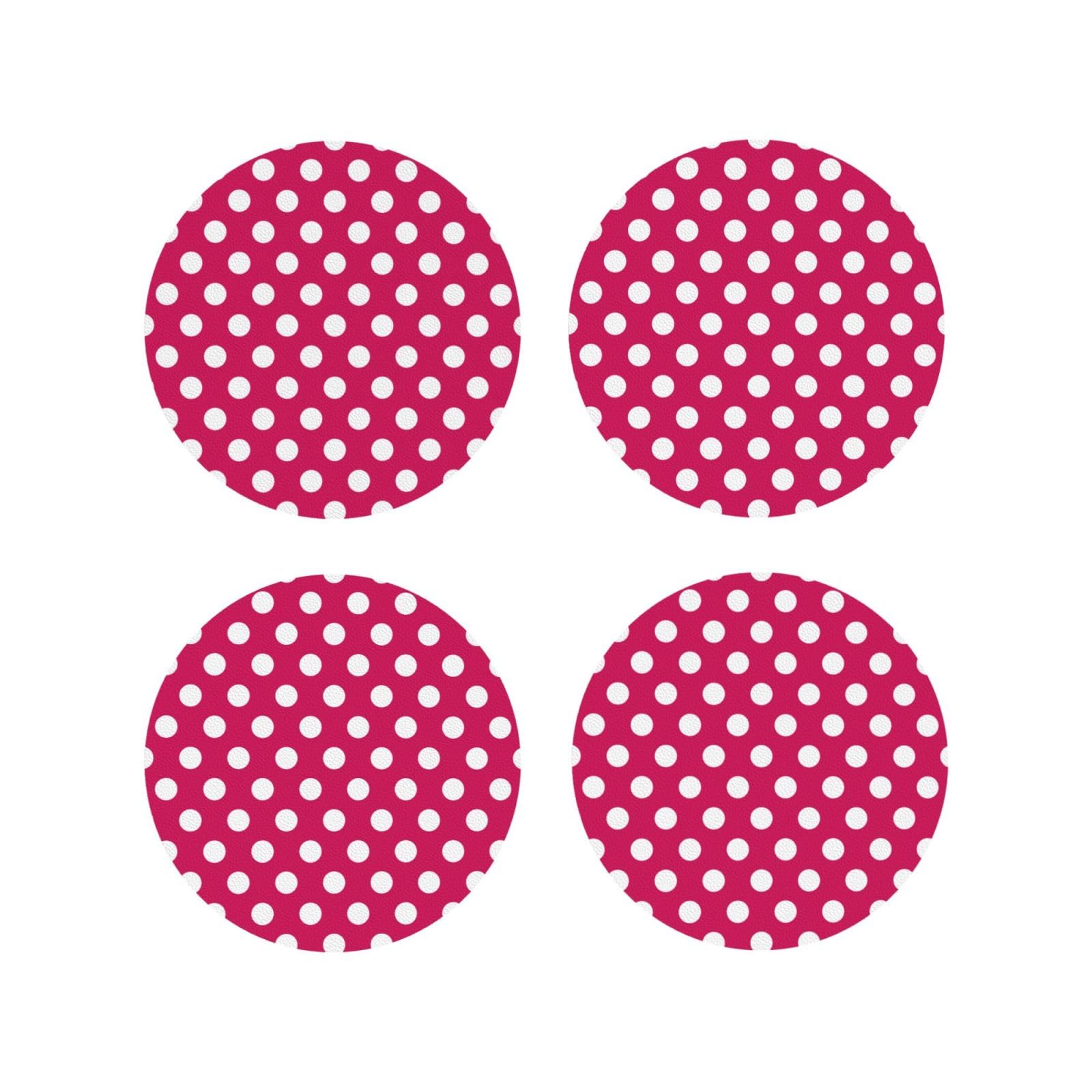 Smazdfxx Women's As Pic Leather Coasters Set Of 4 - Bright Pink Polka Dot Print (B) Lightweight Drink Coasters For Desk