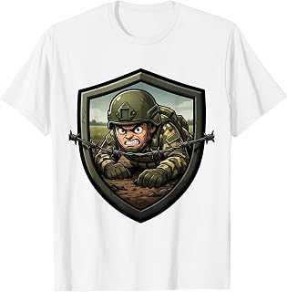 Camo Boy Crawling Under Barbed Wire Graphic T-Shirt