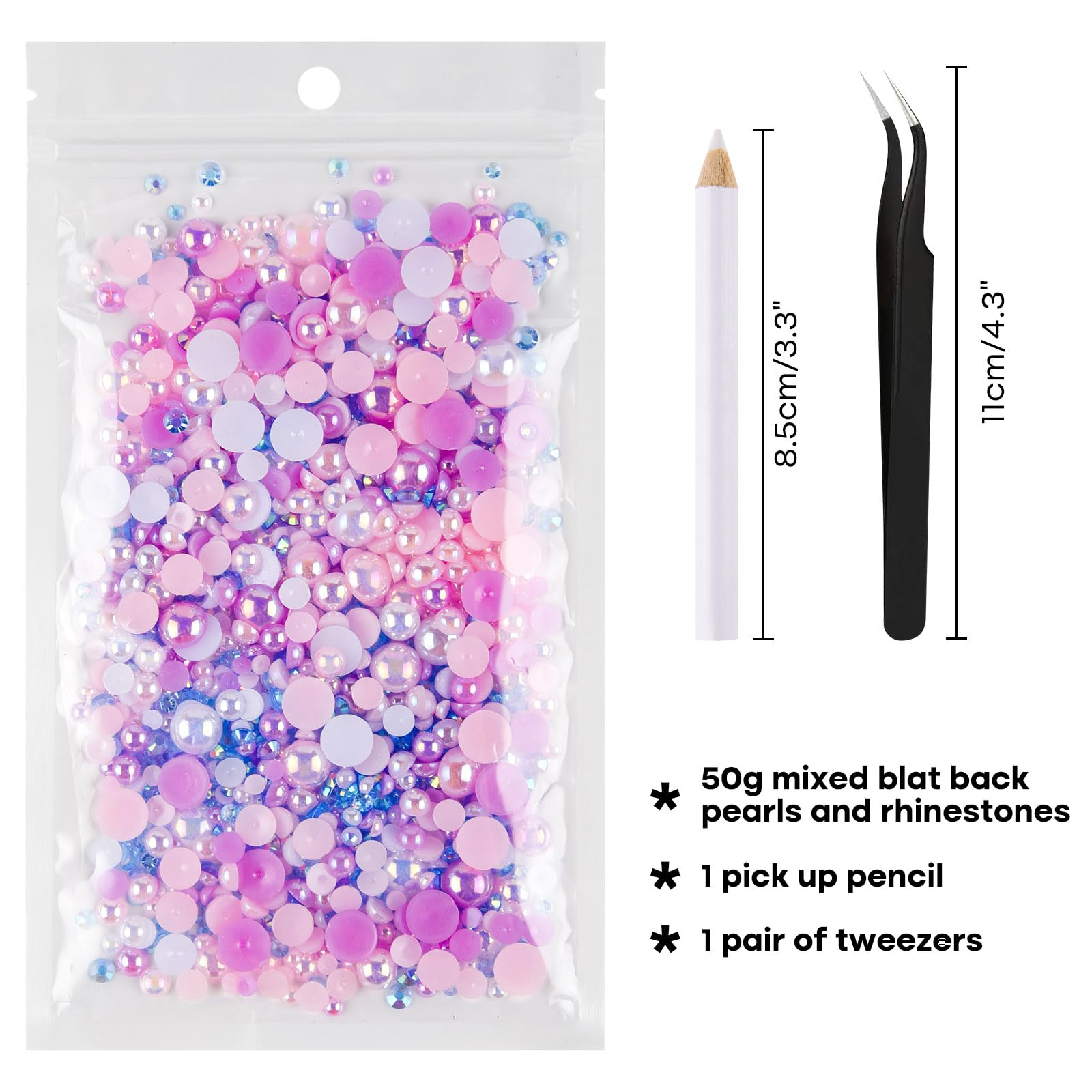 ASTARON 50g Mix Flatback Rhinestones Half Pearls for Crafts Mixed Size 3mm-10mm Flat Back Rhinestones for Crafts Flatback Pearls for Decorating Tumblers Mugs Nail Art Shoes (Pink Purple Series) - Image 2