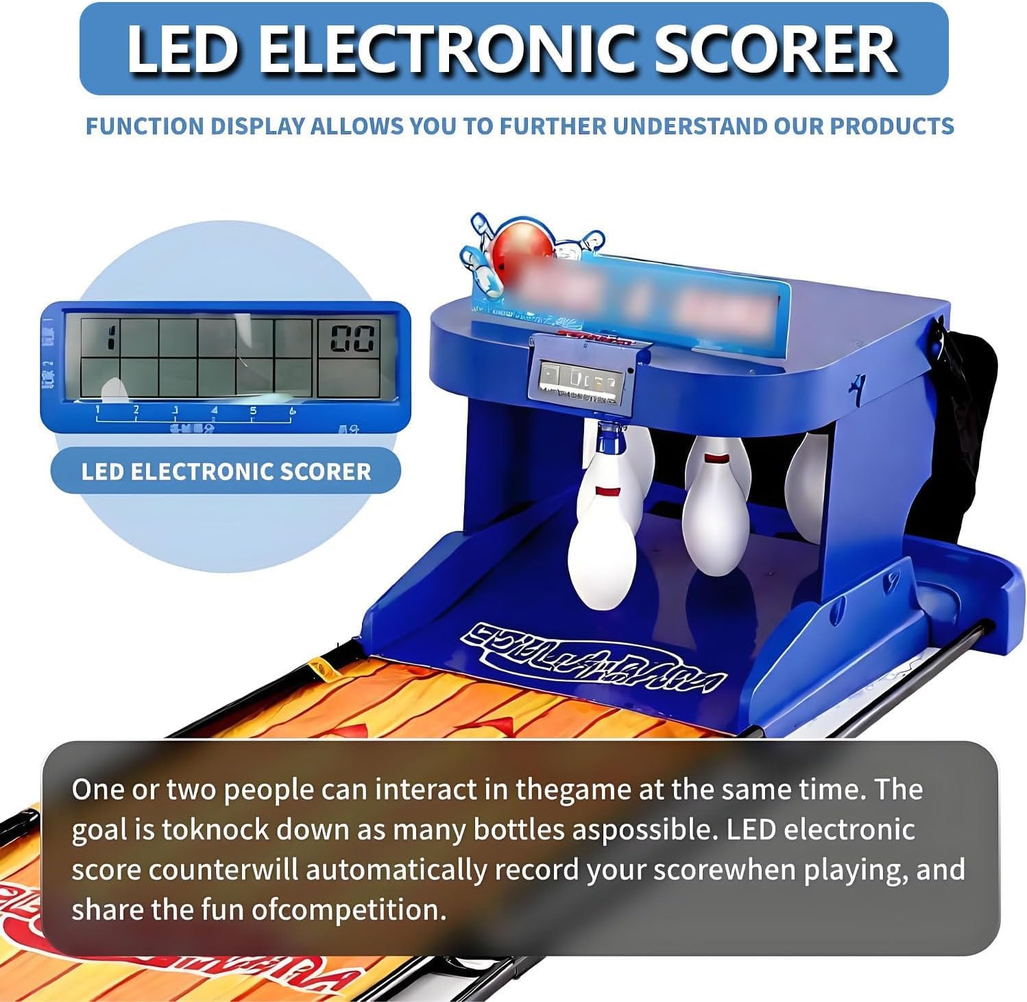 Marcador electrónico LED para máquina de bolos eléctrica, juego familiar para interiores, juego de bolos para niños, plegable