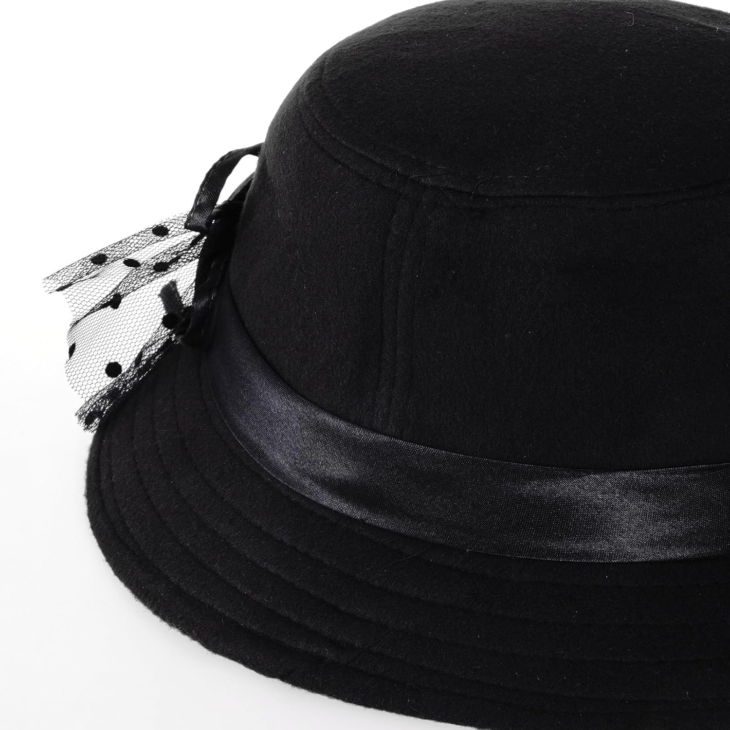 Vintage Felt Cloche Hat for Women Imitation Wool Flowers Bucket Cloche Bowler Hat Flat Brim Inner Lining Winter Spring Autumn Wedding Tea Parties Daily Wear Black - Image 6