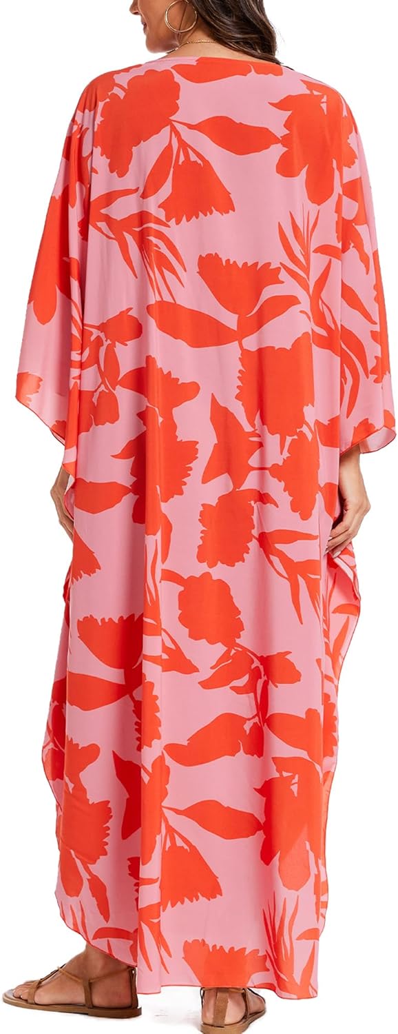 Moss Rose Kaftan Dresses for Women V Neck Summer Swimsuit Cover up Caftan Maxi Beach Dresses - Image 2