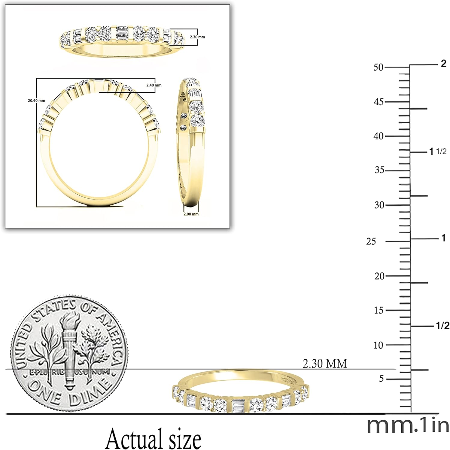 Dazzlingrock Collection 0.40 Ctw Baguette & Round White Natural Diamond Stackable Wedding Band for Women in Real Solid Gold - Image 5