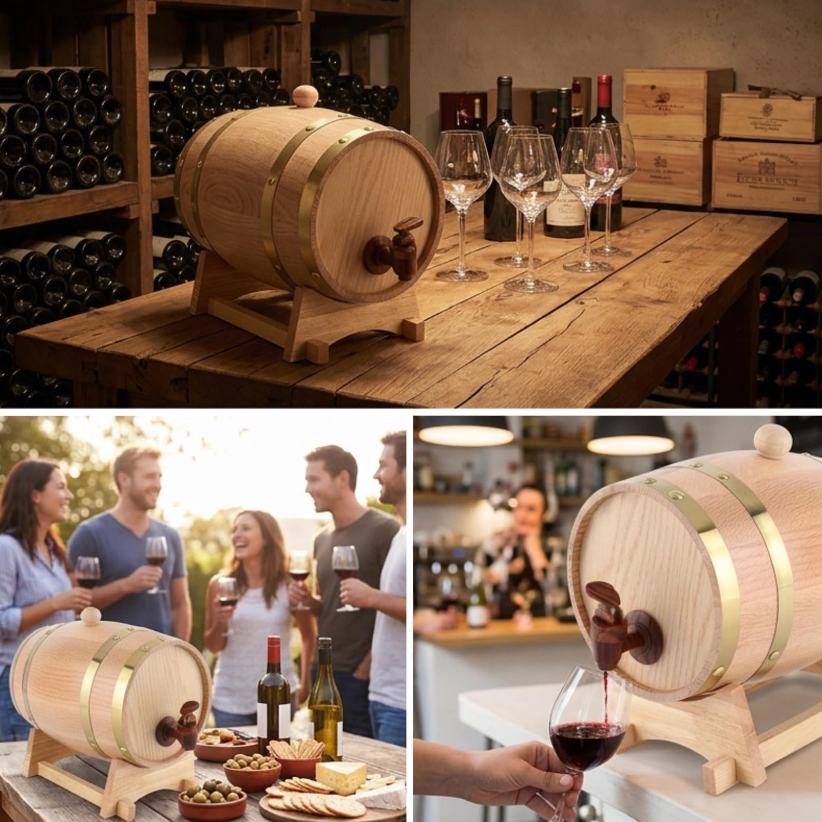 Greensen Barril de Roble 3 litros, Barrica de Madera para Vino, Whisky, Licor o Cócteles, Pequeña para Aficionados del Vino, Bares y Eventos