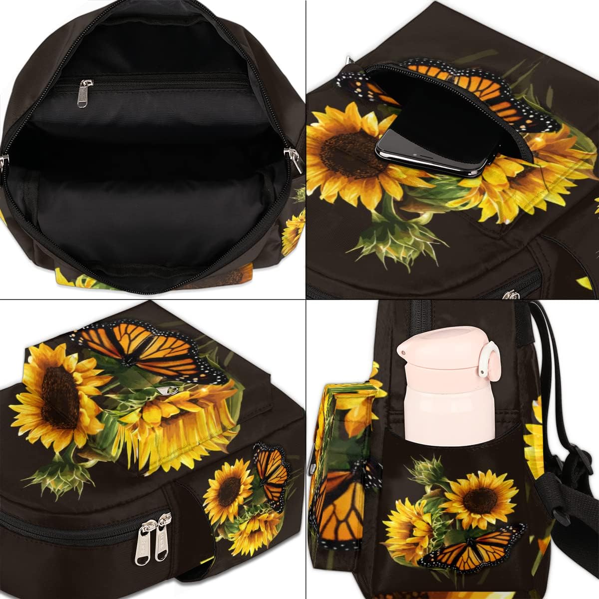 Sunflower Butterfly Mini Backpack Purse for Women, Flower Sunflower Lightweight Small Backpack Casual Travel Bag Daypack for Girls Children Teens Adult School Backpack - Image 6