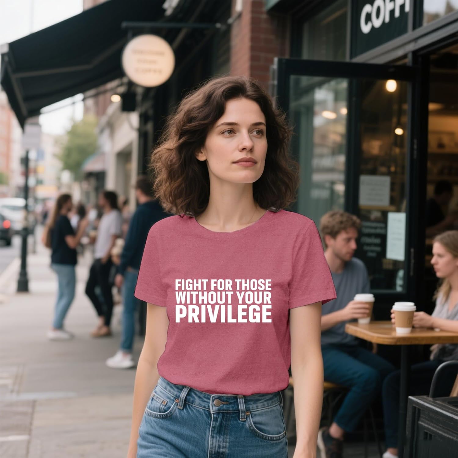 Equality Shirt for Women Human Rights T-Shirts Fight for Those Without Your Privilege Letter Printing Tee Top - Image 2