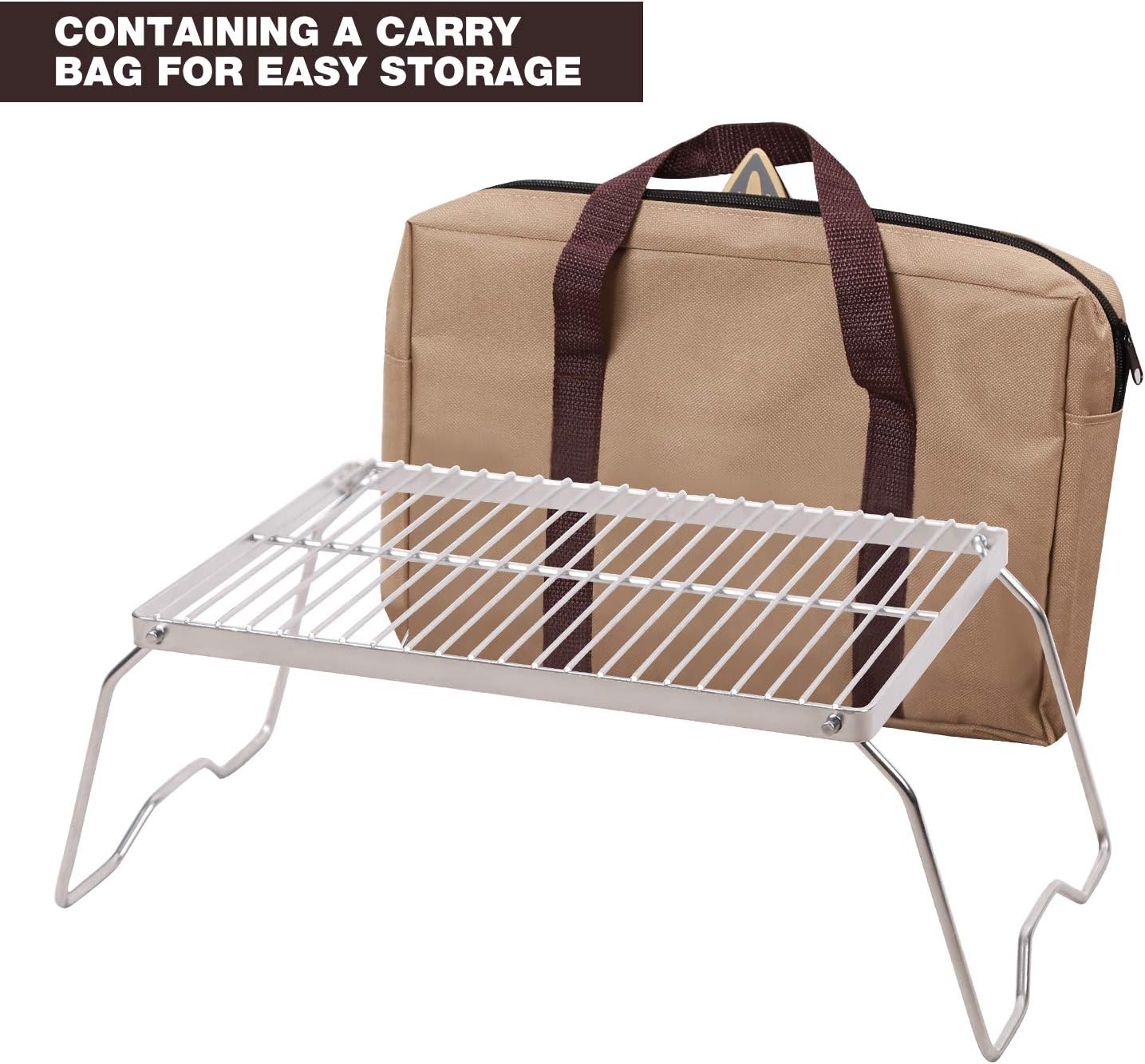 Campfire Grill 304 Stainless Steel Grate, Folding Camping Grill Heavy Duty with Carrying Bag, Large