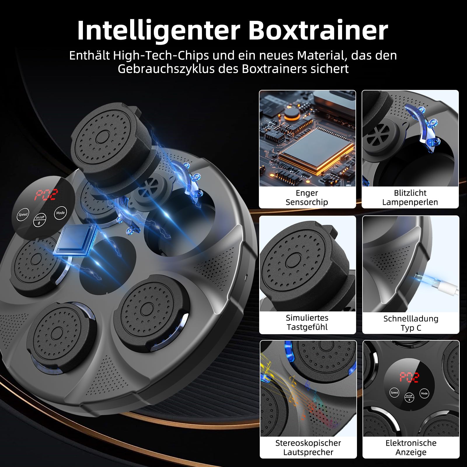 HotHands Music Boxing Machine, LED Musik Boxmaschine Unterstützt Bluetooth, 9 Geschwindigkeitsmodi und Zählmodus,Intelligente Elektronische Musik Box Trainingsgerät für Erwachsene für Haus