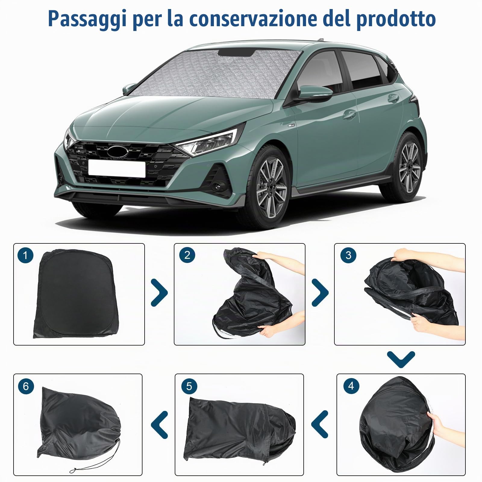 Copertura del Parabrezza Dell'auto Sostituzione per Hyundai i20 2020-2024, Parasole per Parabrezza per Auto all'interno Pieghevole, Protezione Antipolvere Riflettente UV