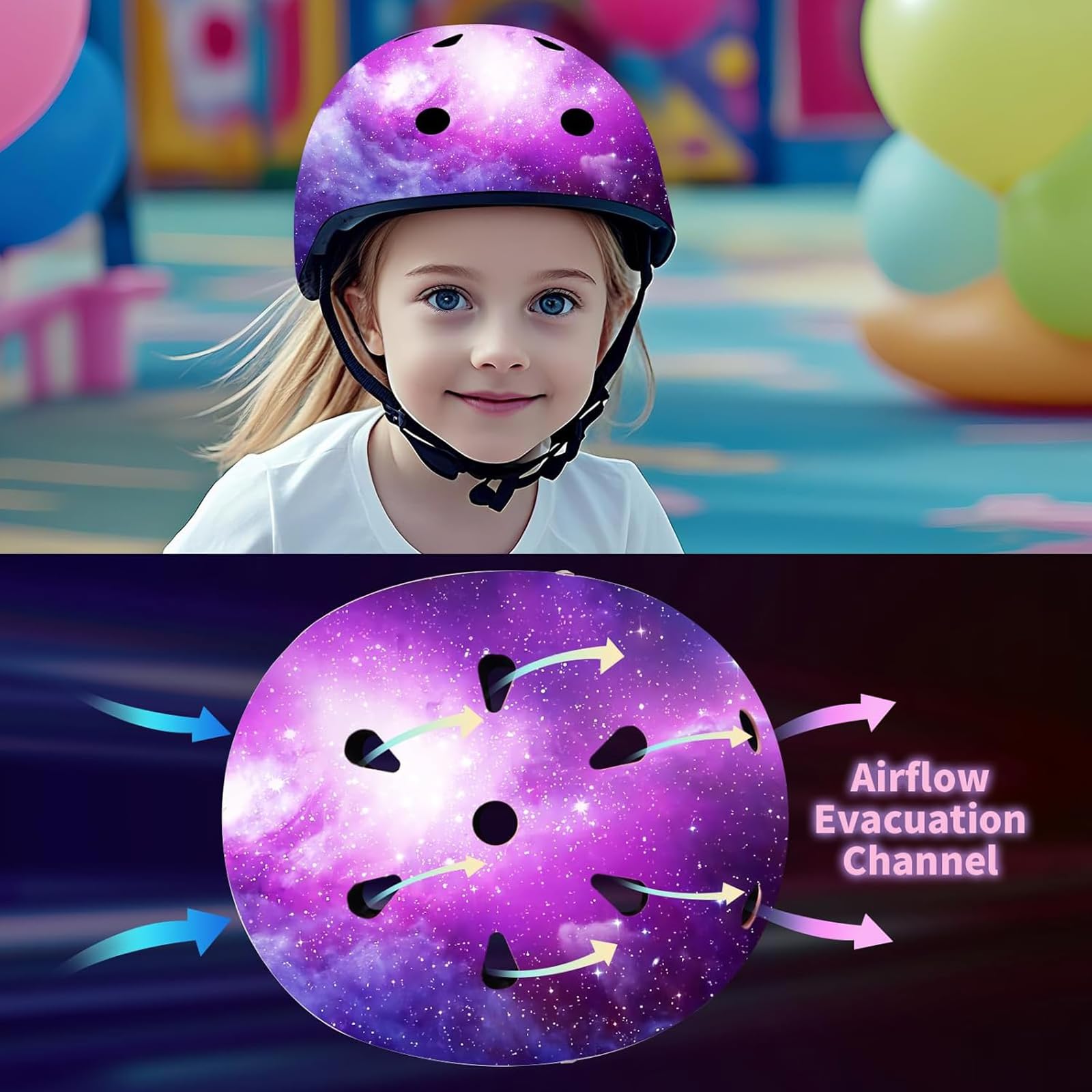 Casque de vélo réglable pour enfant avec genouillères, coudières, protection du poignet - Casque pour enfant de 3 à 5 à 8 à 14 ans - Idéal pour le patinage, le vélo, le skateboard - Pour garçons et