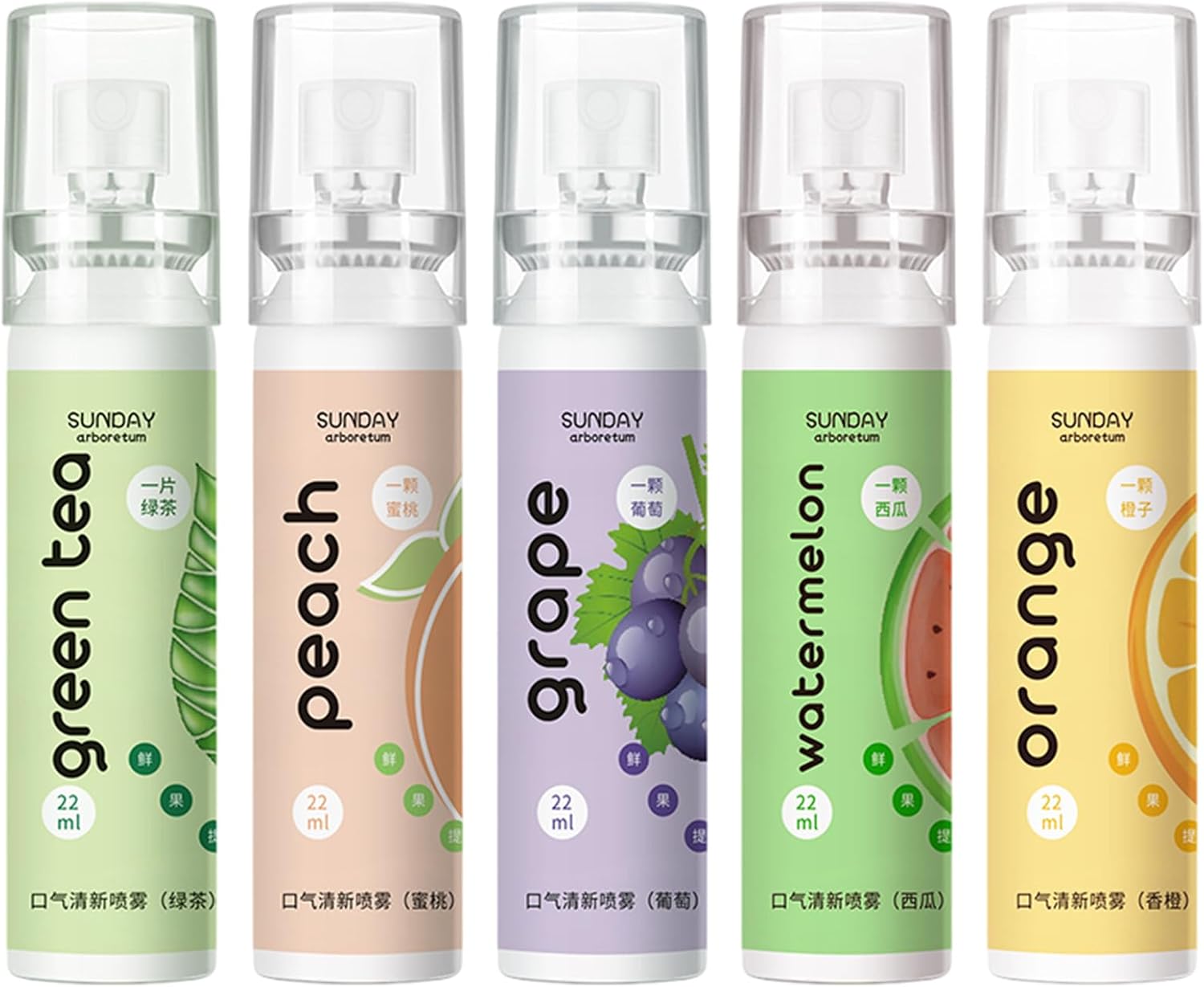 Pack of 5 Mouth Spray Against Bad Breath Portable Bad Breath Spray Mouth Spray with Fruit Flavour Reduces the Feeling of Dry Mouth Makes Your Mouth Feel Refreshing 22 ml