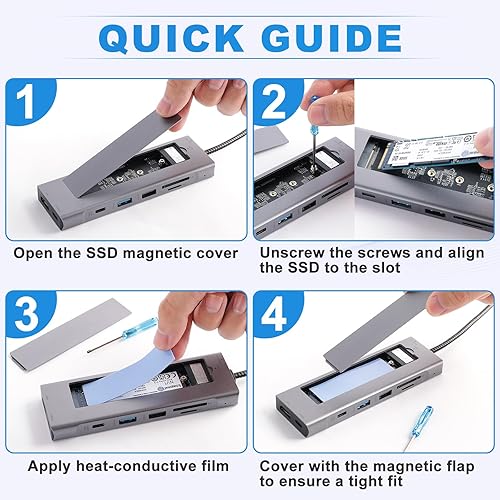Miniatura 3 de (8 en 1) Hub USB-C con carcasa SSD M.2 NVMeSATA, adaptador multipuerto USB C 4K para portátil y MacBook, USB C a USB3.1 PD3.0 HDMI SDTF lector de