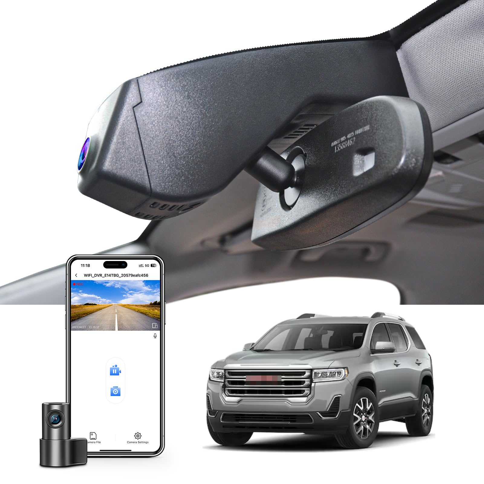 Mangoal Front 4K & Rear 1080p Dash Cam for GMC Acadia 2017-2023 (Model A), Model A & Model B Have Same Models Years but Vehicle Sensor Cover are Different, Free App & WiFi, 128GB Card