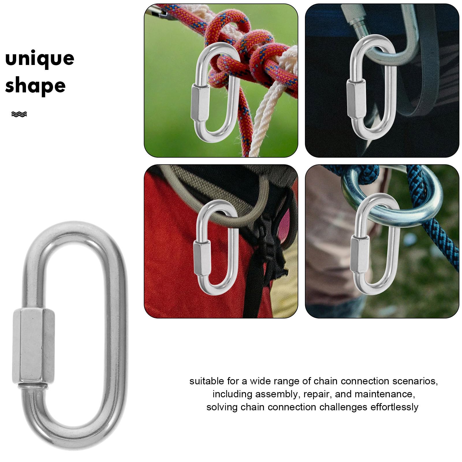 BESTOYARD 10 Piezas Enlace Rápido de Acero Inoxidable en Forma de D para Cadena, Conector Resistente y Cierre Seguro Adecuado para Camping E Industria, Diseño Versátil y Duradero