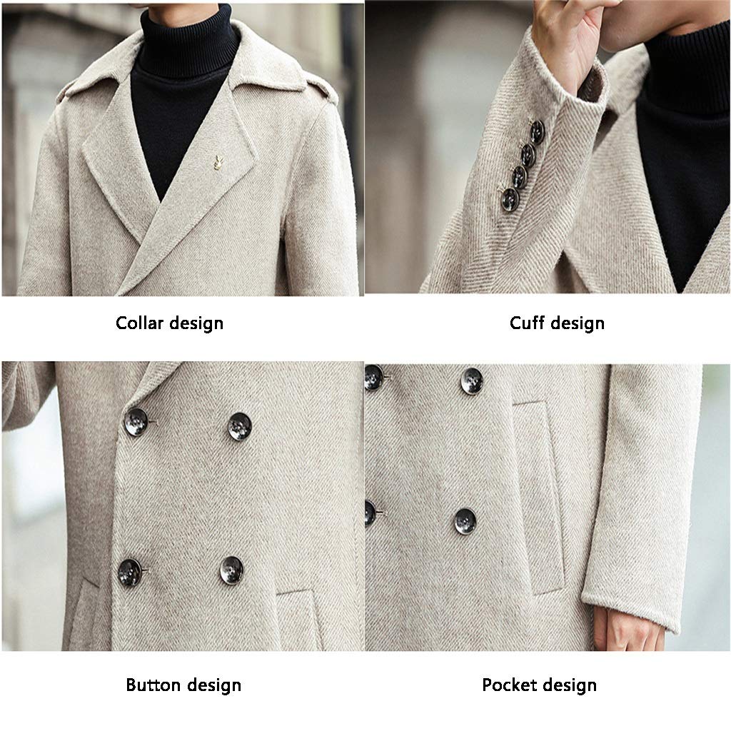Cappotto Lungo Uomo In Cashmere Doppiopetto - Trench Parka Invernale Con Rever