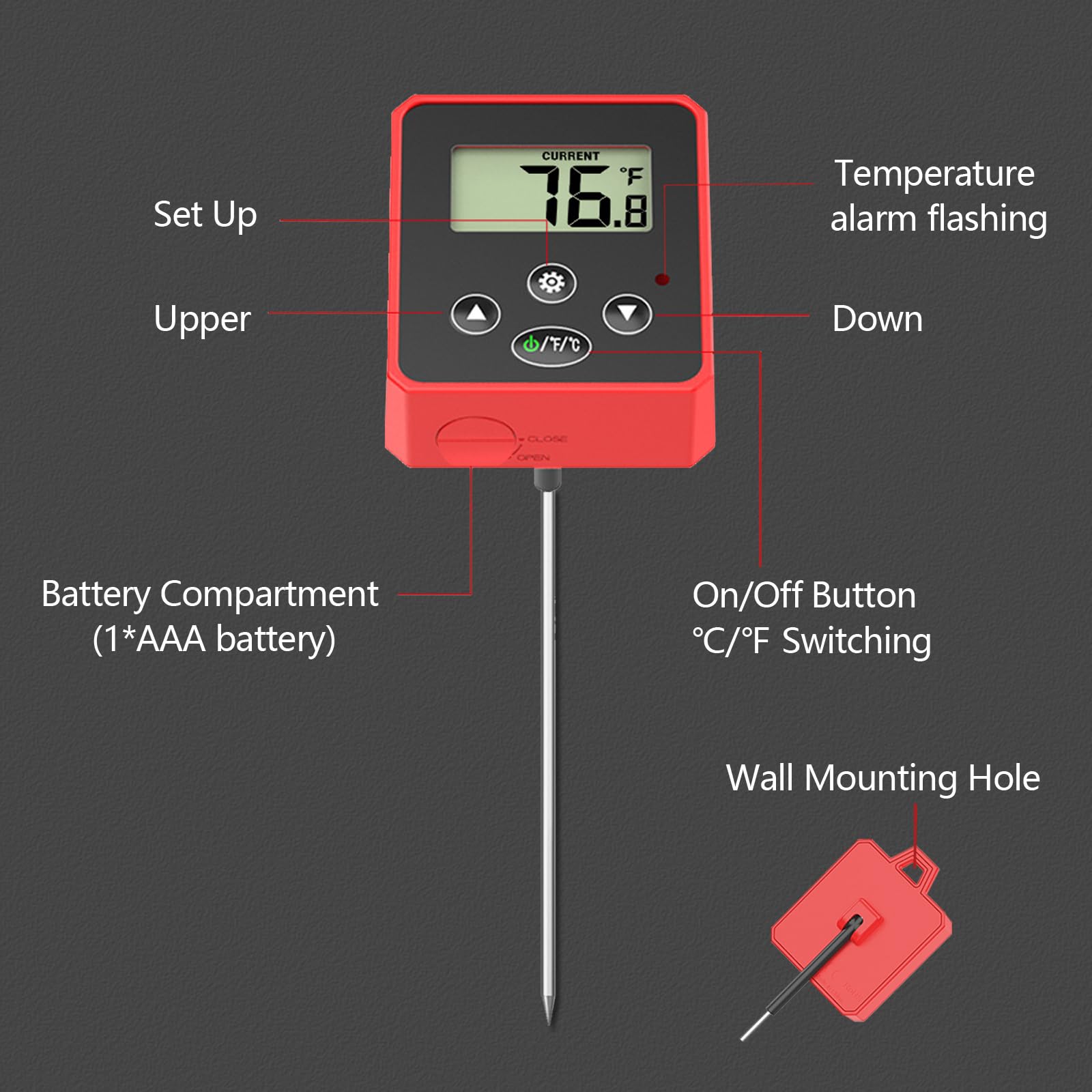 Timloon Waterproof Digital Candy Thermometer for Candy Making, Instant Read Cooking Thermometer with Pot Clip, Backlight LCD, 8" Long Probe, Temperature Alarm, degC/degF Switch for Kitchen, Outdoor BBQ - Image 7