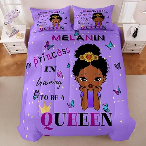 Miniatura 3 de GRAT TIOC Juego de edredón de niña negra tamaño individual para niños, juego de ropa de cama mágica para niñas afroamericanas, juego de edredón con