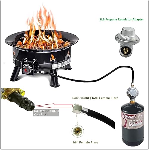 Miniatura 4 de MCAMPAS Regulador de gas propano de 1 libra de baja presión con manguera de 5 pies, tuerca de 38 pulgadas hembra para conversión de tuberías a la