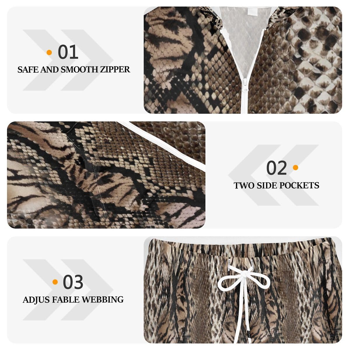 Conjunto deportivo de 2 piezas para mujer, estampado de piel de serpiente y leopardo, conjunto deportivo de manga larga, estampado de animales abstractos
