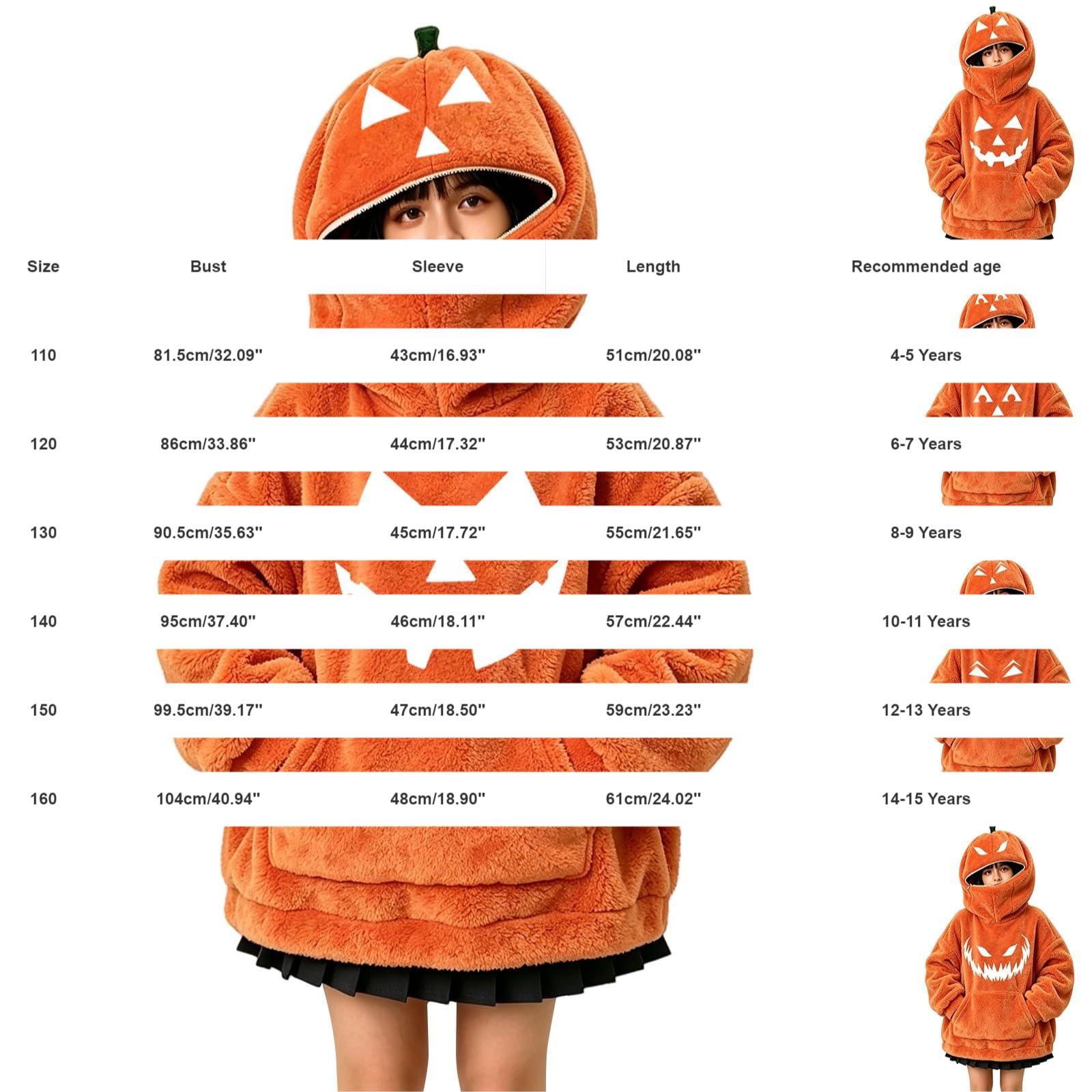 Sudadera con capucha de cara de calabaza para niñas