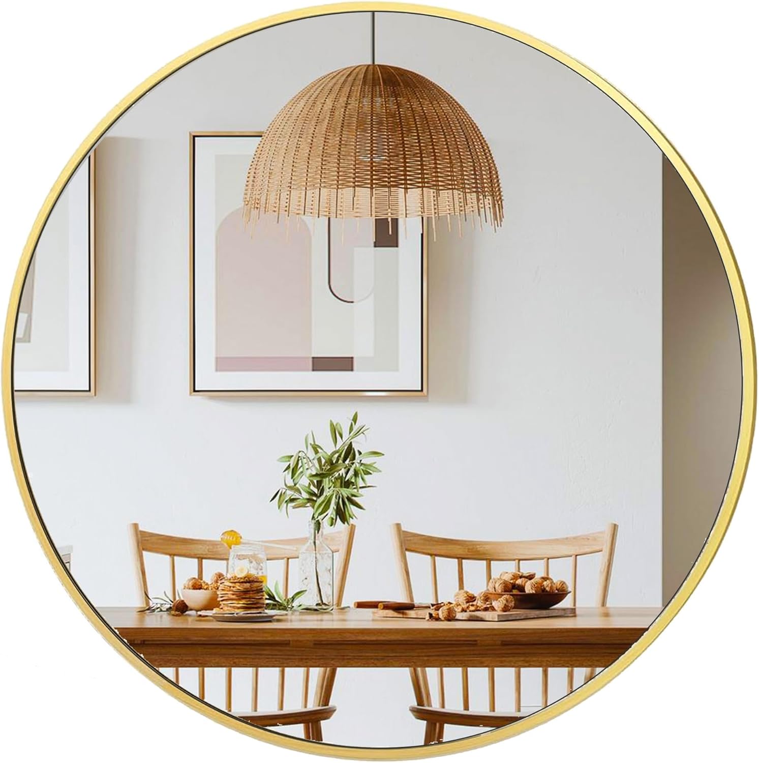 24 inch Gold Circle Wall Mirror, Brushed Gold Metal Framed Round Mirror for Bathroom Vanity, Bedroom Decor, Living Room, Entryway 24"L x 24"W Brushed Gold