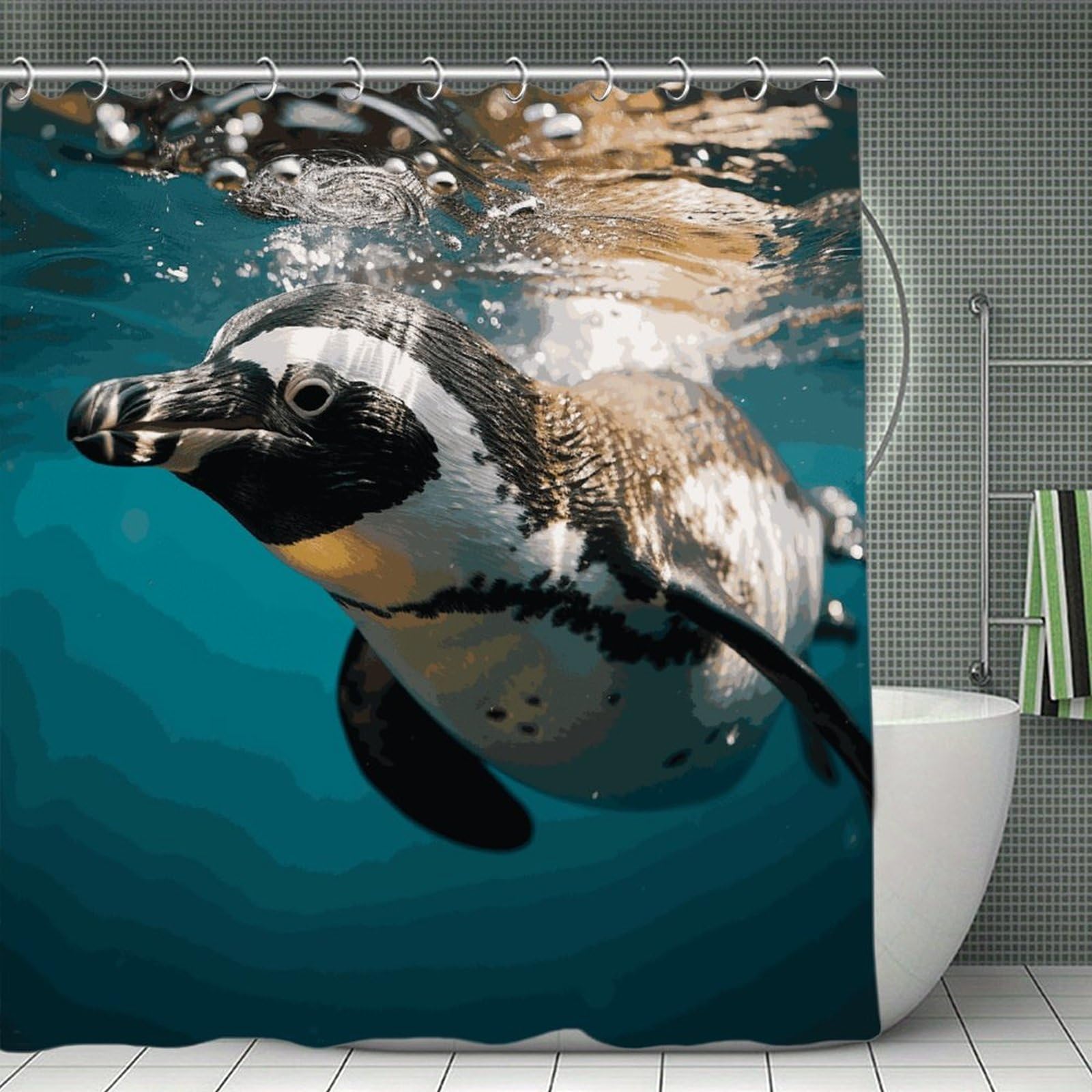 JTREHY Penguin Swimming in The Ocean Shower Curtain Heavy Duty Waterproof Shower Curtain Elegant Modern Farmhouse Country Ultra Thick Bath Curtains Machine Washable Showers Curtains 70.8"x70.8"