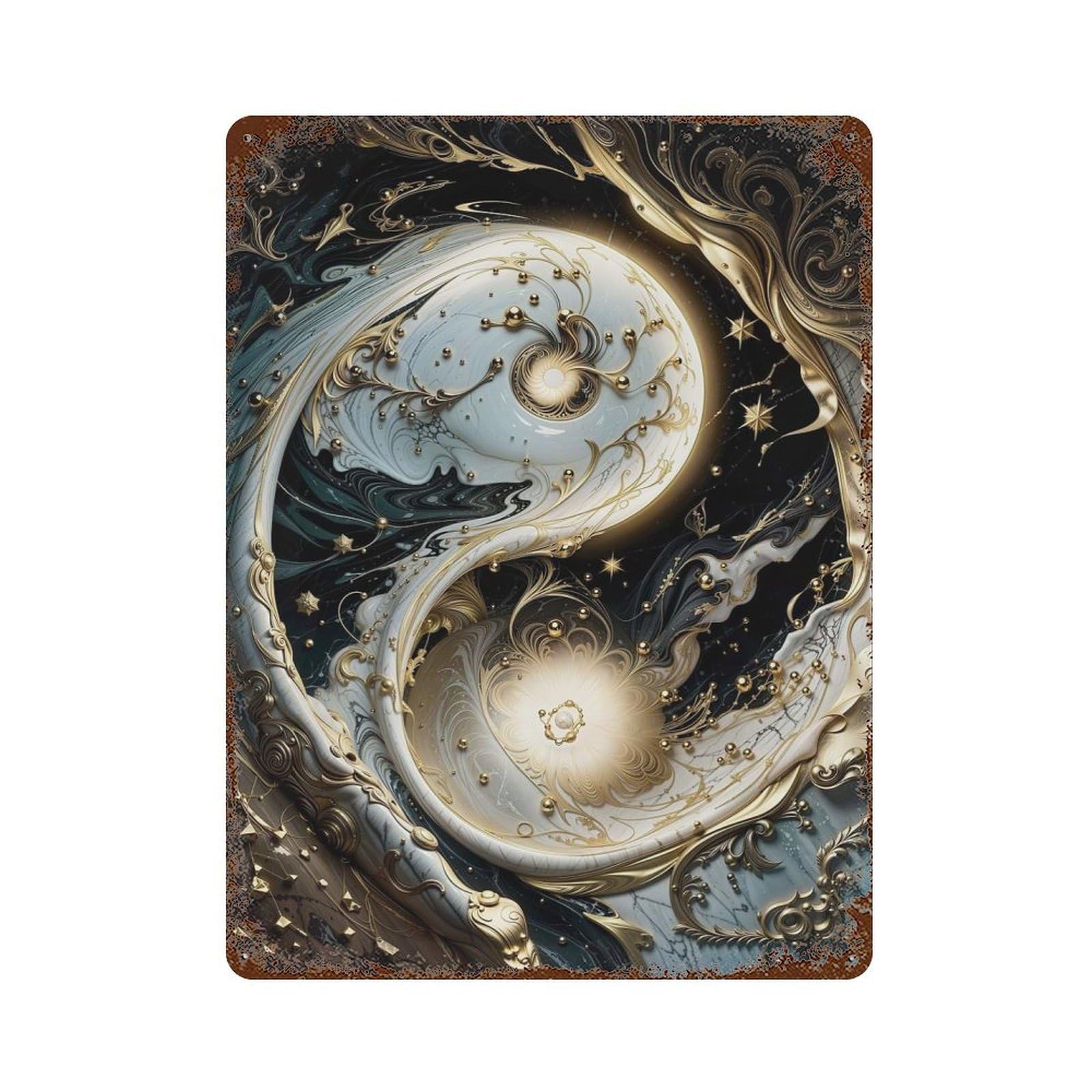 Marble Yin And Yang Rustic Tin Plaque 15.7"x11.8", for Shed, Workshop And Garage Wall Decor, Rustic Home Decor