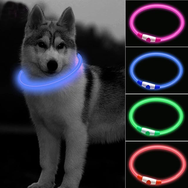 Easing LED Dog Collar,USB Rechargeable Adjustable Cut to Size Ultra Bright Colours Glow Light Collar for Dogs USB Rechargeable Lithium Battery Night Visibility & Safety (Blue)