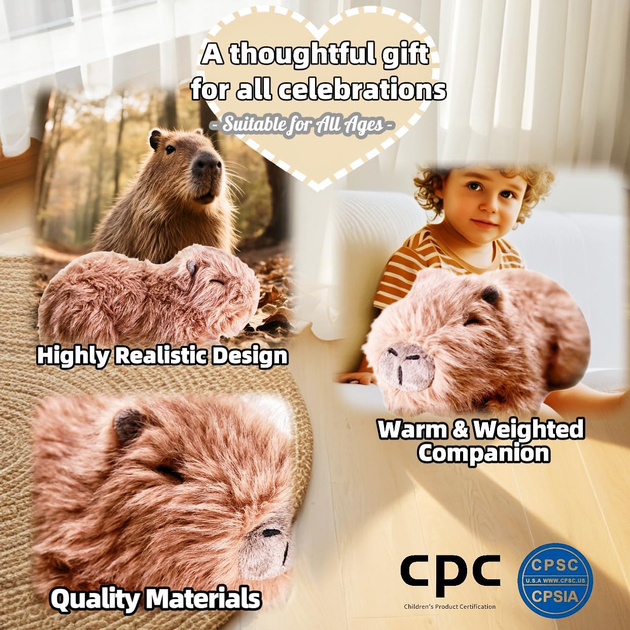 uoozii 20" | 4 Pounds Capybara Weighted Stuffed Animals with Removable Unscented Microwavable Pouch, Cute Coolable Warmable Weighted Plush Gift for Kids & Adults