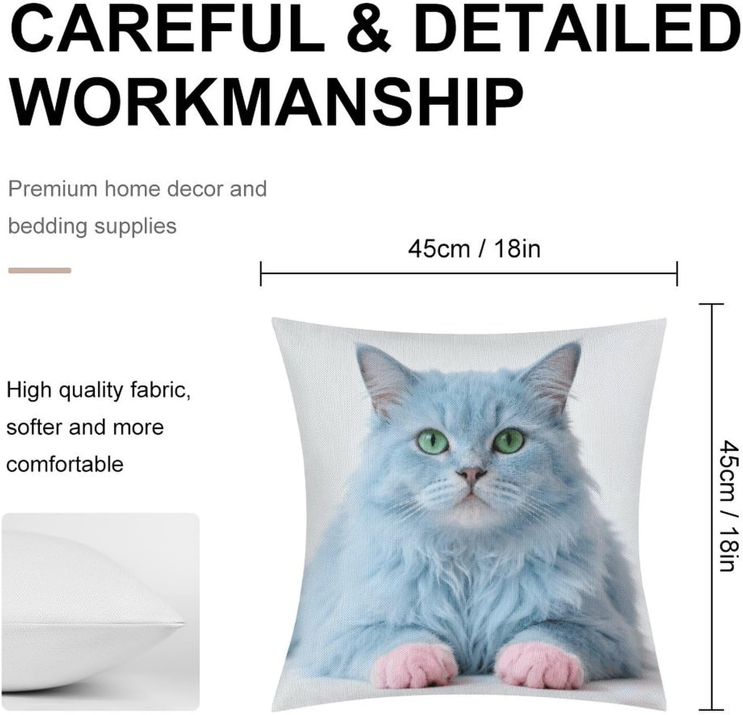 Blue Mist Spirit Pillow Protectors Cute Waterproof Pillow Cover Soft Skin-Friendly Cushion Case Decorative Square Cushion Cover for Couch Sofa Bed Living Room Bedroom