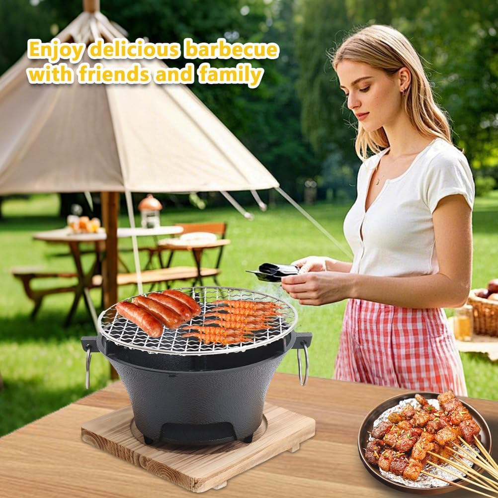 AIZYR BBQ Charcoal Grill, Portable Household Charcoal Barbecue Grill Tabletop Charcoal Stove Camping Grill for Party Outdoor Picnics Hiking,28cm
