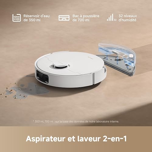 DREAME D20 Robot Vacuum Cleaner 13000Pa,Double Detangle Brush Pet Hair LDS Navigation 2-in-1 Vacuum Cleaner and Mop for Hard Floors Carpets 5200mAh Battery,White - 4