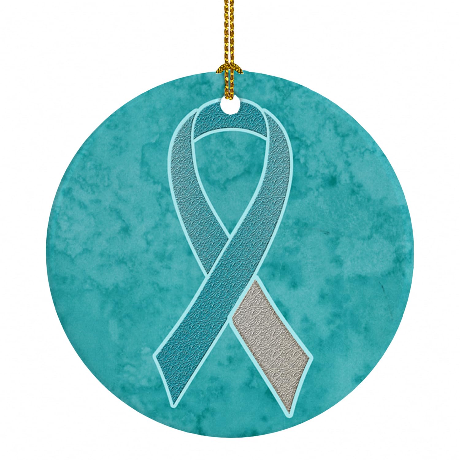 Caroline's Treasures Multicolor Teal And White Ribbon For Cervical Cancer Awareness Ceramic Ornament An1215co1